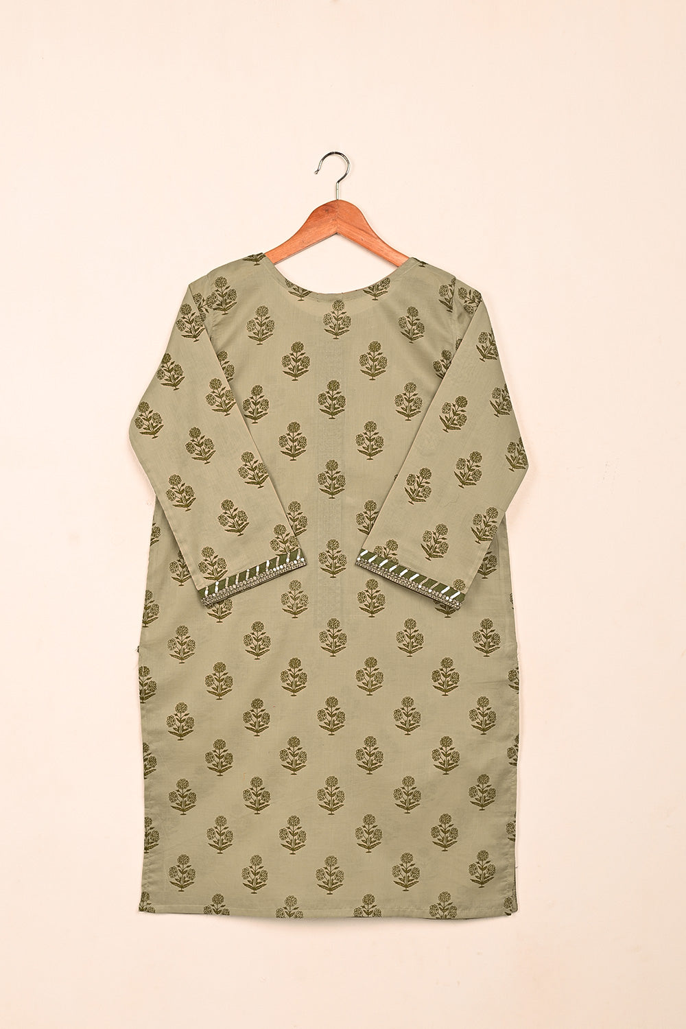 Khaaki Print - Green - Stitched Cotton Cambric Kurti