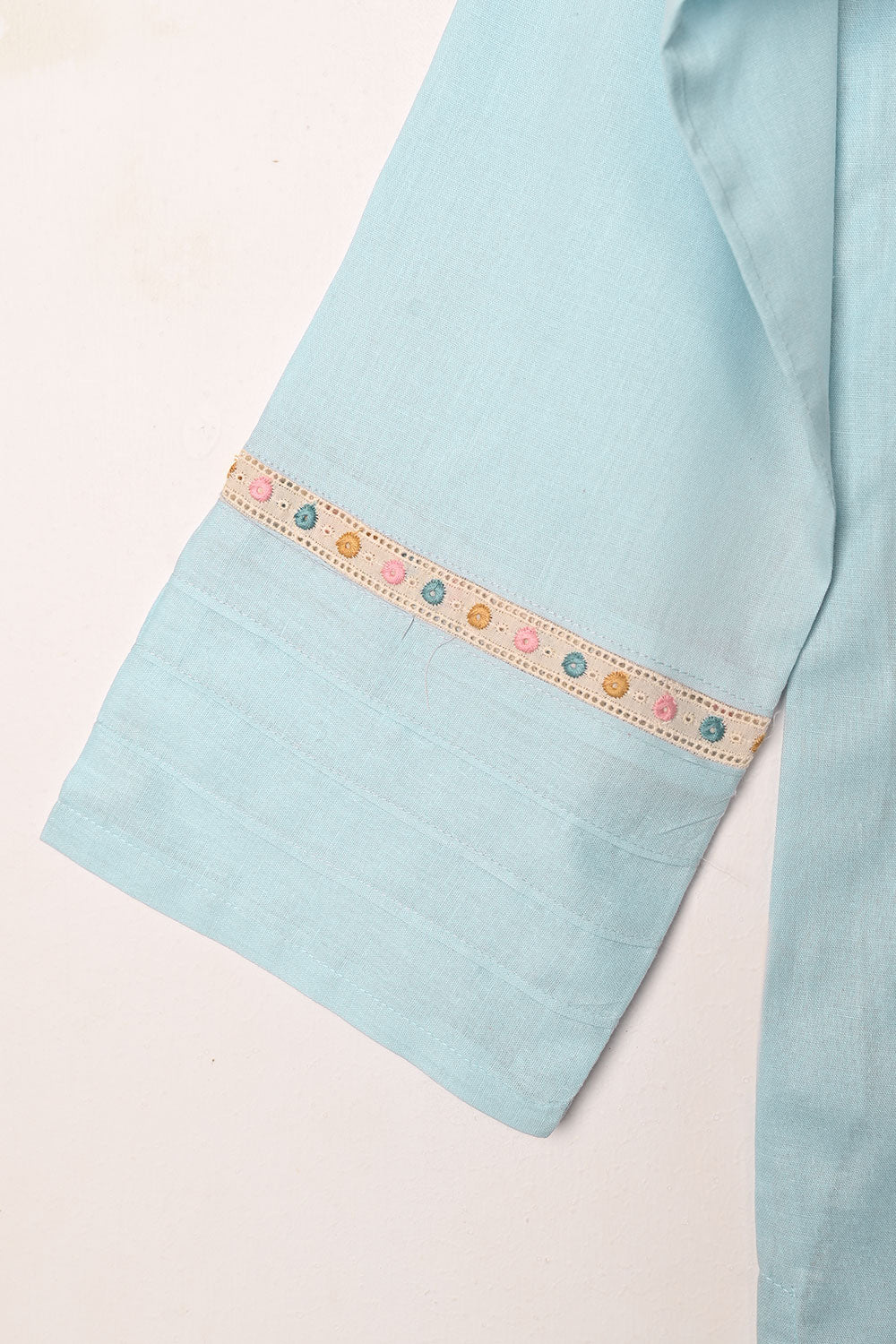 Solids - Sky Blue - CAMBRIC EMBROIDERED KURTI