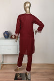 P-08-23-Maroon- Paisley Top button 2Pc | 2Pc Cambric Embroidered Shirt With Embroidered Trouser