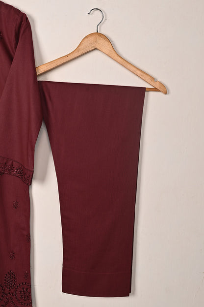 Sparko 2Pc - Maroon- CAMBRIC EMBROIDERED DRESS