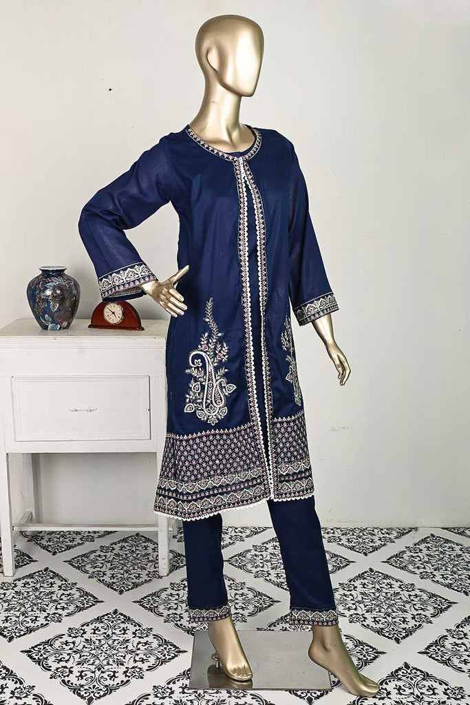 P-23-23-Blue - Coat | 2Pc Cambric Printed Shirt With Printed Trouser
