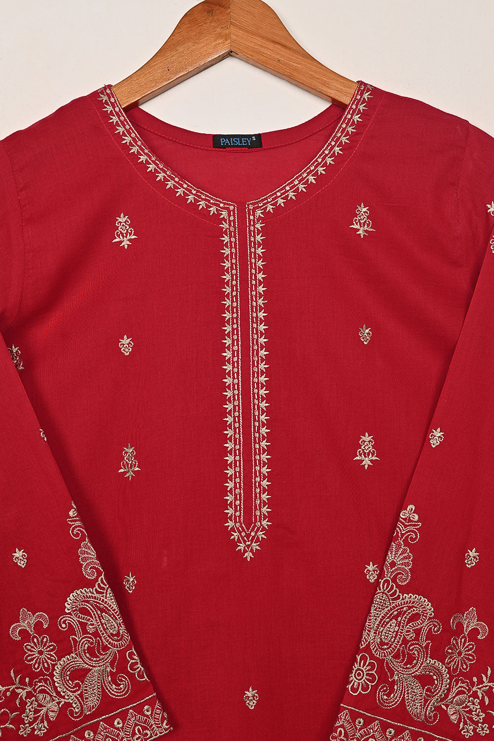 Parallel - Red - CAMBRIC EMBROIDERED KURTI