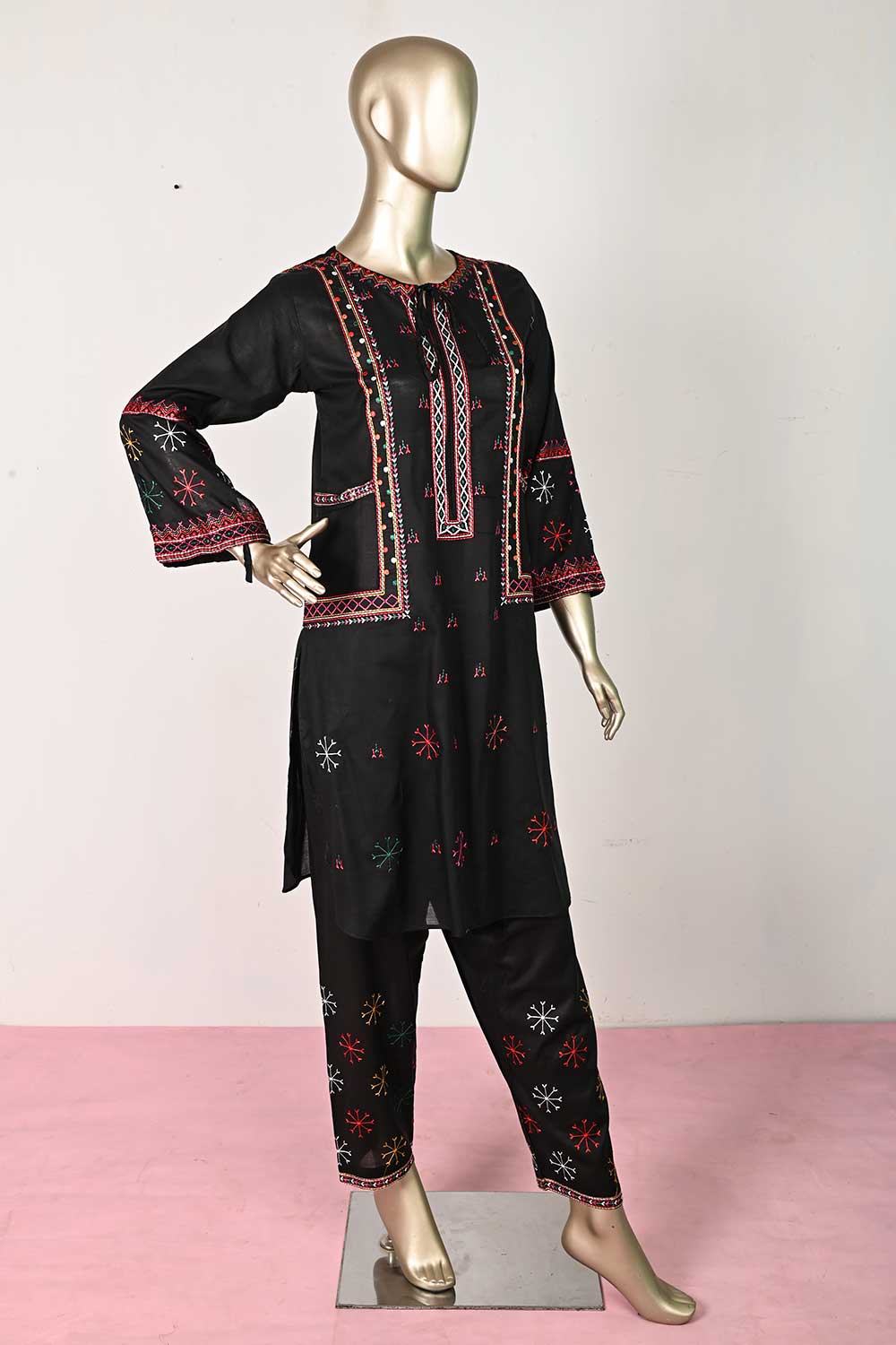 P-10-23-Black - Kashmiri | 2Pc Cambric Embroidered Shirt With Embroidered Trouser