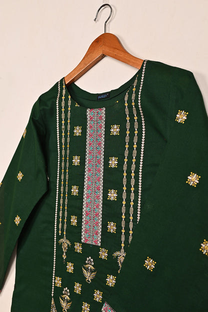 Podrum - Bottle Green - CAMBRIC EMBROIDERED KURTI