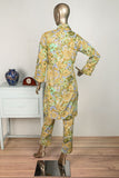 P-30-23-Yellow - Multi Flower 2Pc | 2Pc Cambric Printed Button-Up Shirt With Printed Trouser