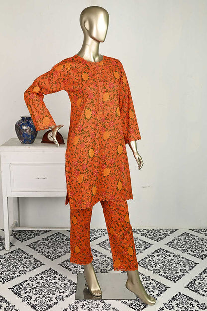 P-21-23-Orange - Garden Gulab | 2Pc Cambric Printed Shirt With Printed Trouser