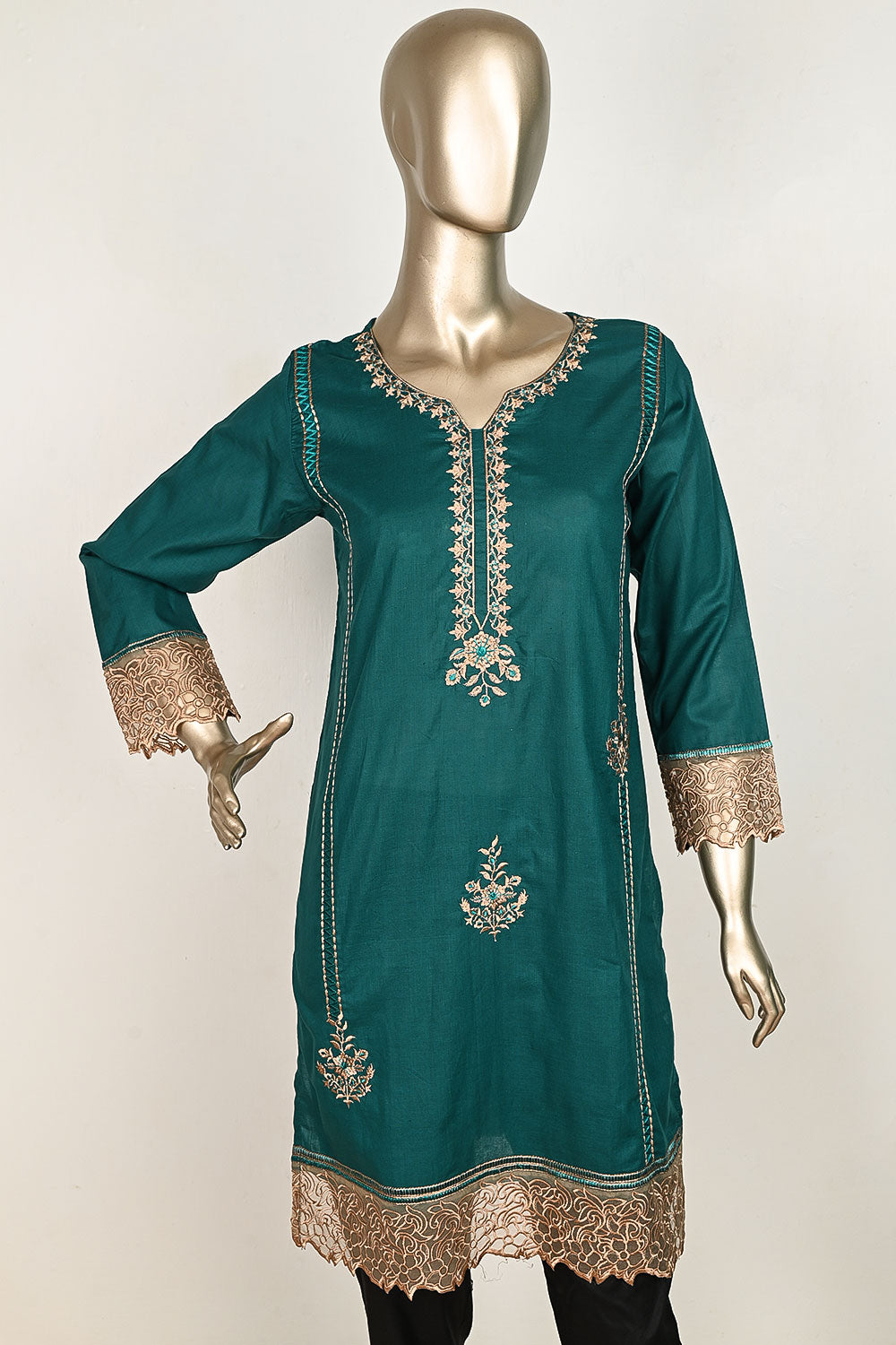 P-42-23-Teal Green - Sect | Cambric Embroidered Kurti