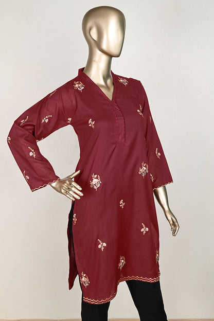 P-25-23-Maroon - Concrete | Cambric Embroidered Kurti