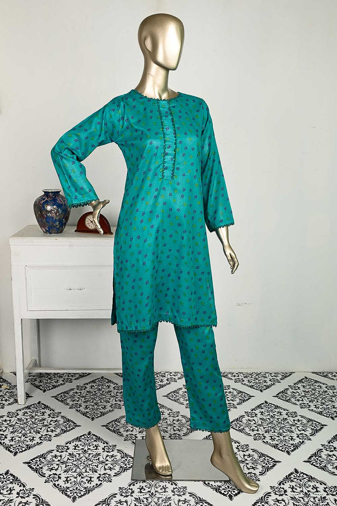 P-14-23-SeaGreen - Tiny Roses | 2Pc Cambric Printed Shirt With Printed Trouser