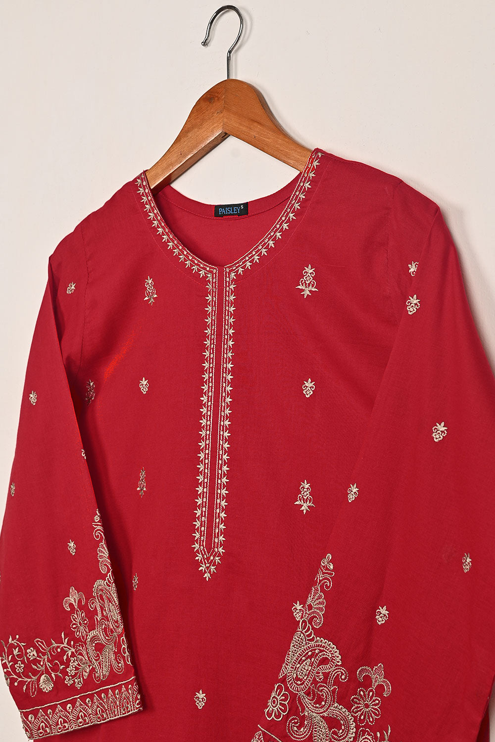 Parallel - Red - CAMBRIC EMBROIDERED KURTI