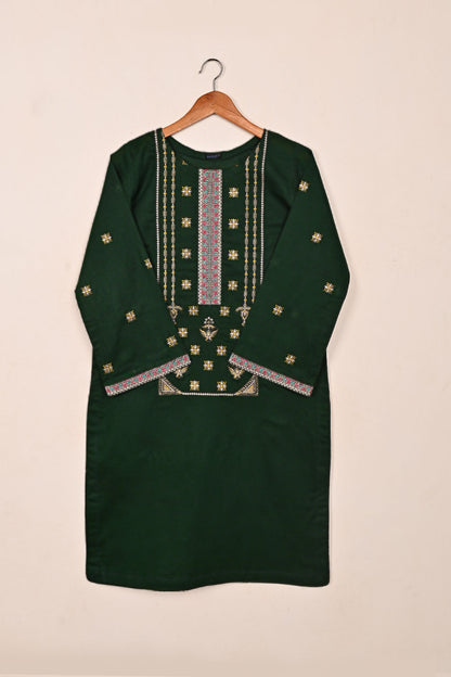 Podrum - Bottle Green - CAMBRIC EMBROIDERED KURTI