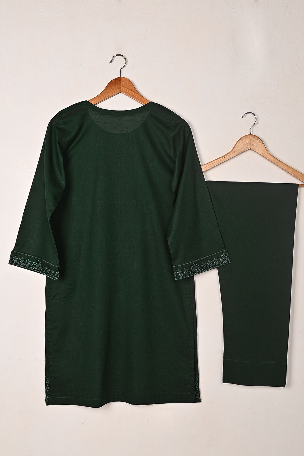 Sparko 2Pc - Bottle Green- CAMBRIC EMBROIDERED DRESS