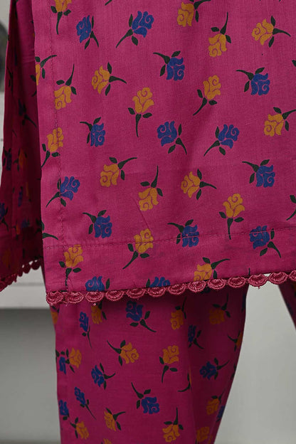 P-14-23-Pink - Tiny Roses | 2Pc Cambric Printed Shirt With Printed Trouser