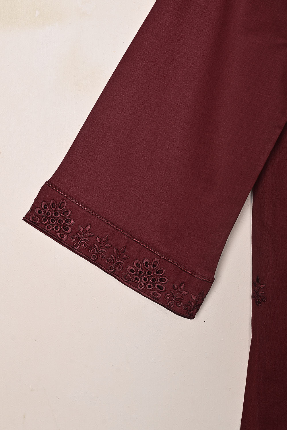 Sparko 2Pc - Maroon- CAMBRIC EMBROIDERED DRESS