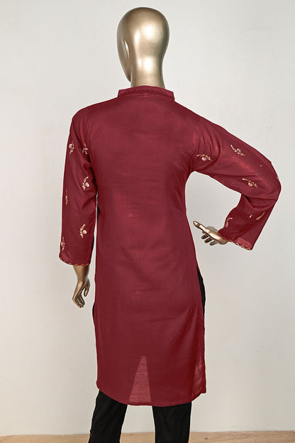 P-25-23-Maroon - Concrete | Cambric Embroidered Kurti