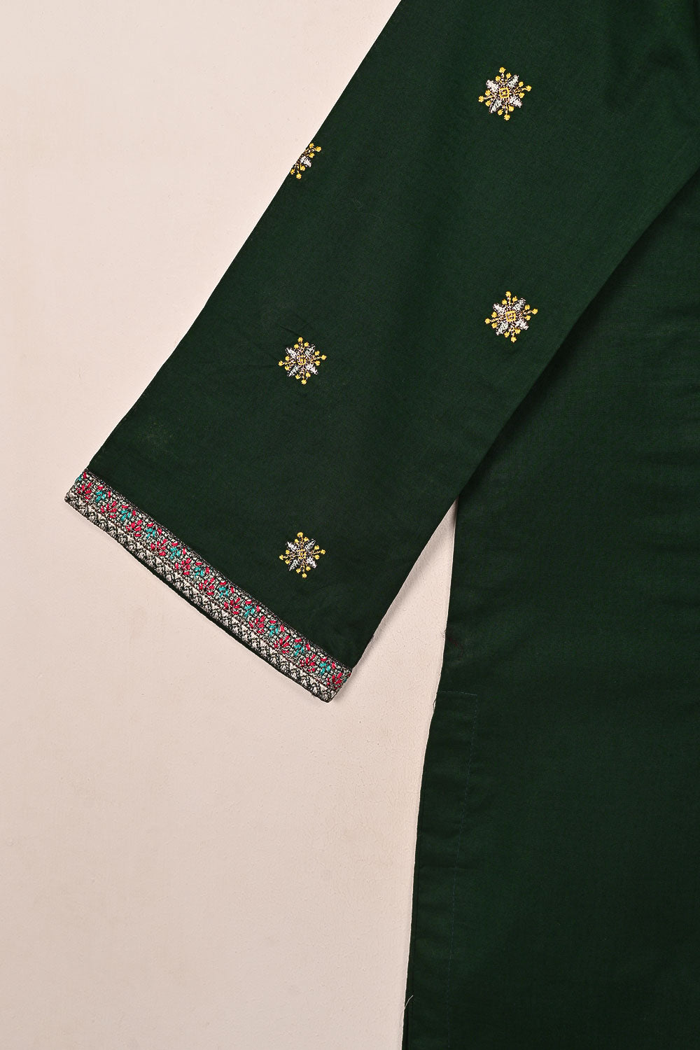 Podrum - Bottle Green - CAMBRIC EMBROIDERED KURTI