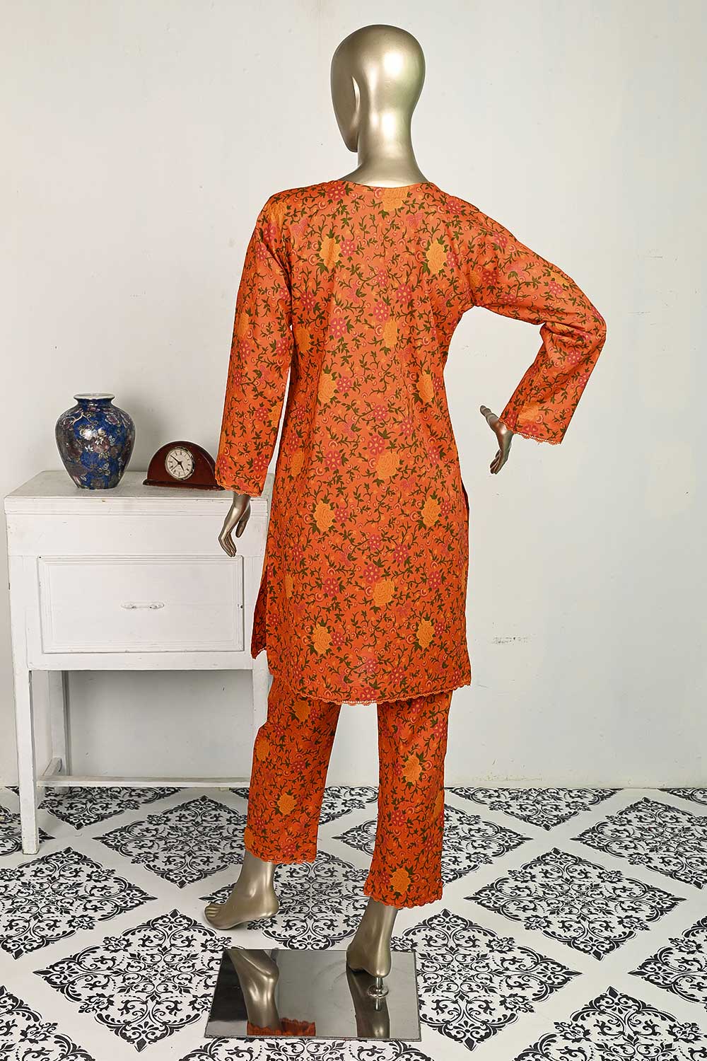 P-21-23-Orange - Garden Gulab | 2Pc Cambric Printed Shirt With Printed Trouser