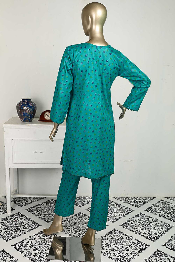 P-14-23-SeaGreen - Tiny Roses | 2Pc Cambric Printed Shirt With Printed Trouser