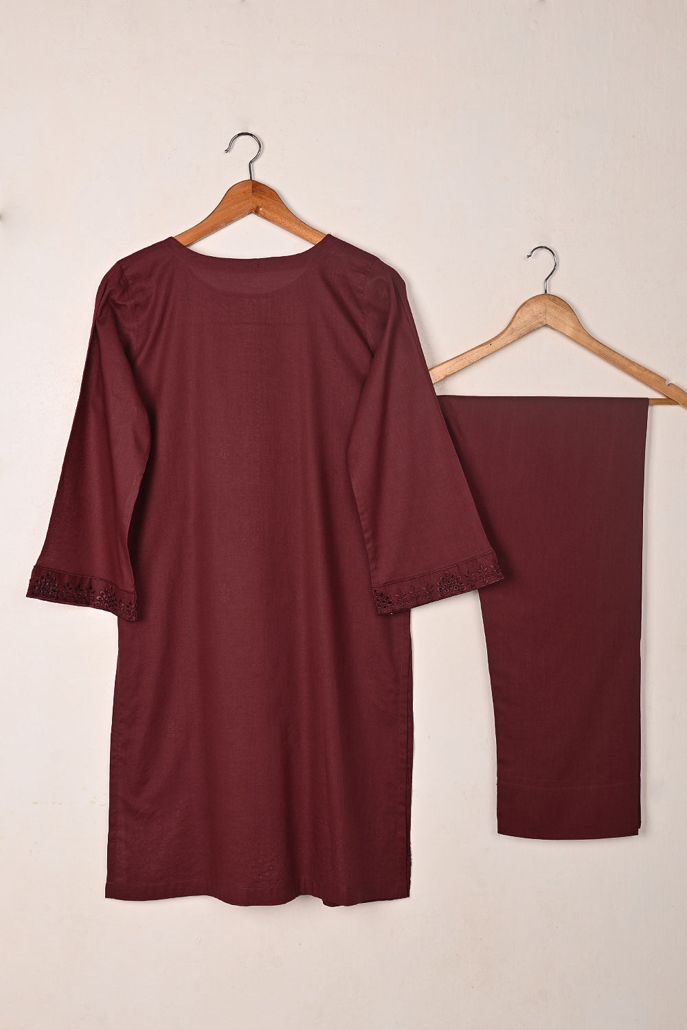 Sparko 2Pc - Maroon- CAMBRIC EMBROIDERED DRESS