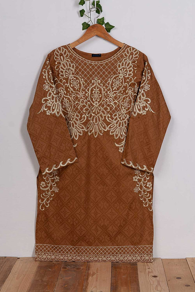 Cambric Embroidered & Printed Kurti - Royal (P-251-19-Rust)