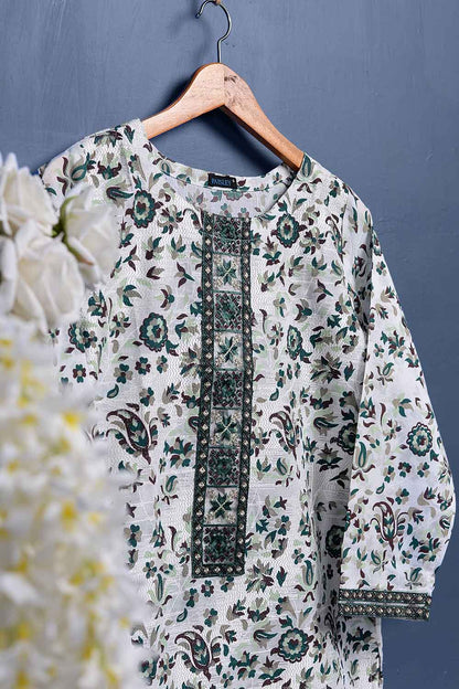 Cambric Printed & Embroidered Kurti - KIWI (P-209-19-White)