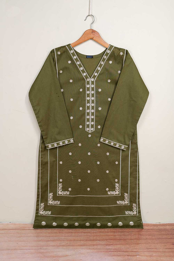 Cotton Embroidered Stitched Kurti - (PSW-05B-Mehndi)