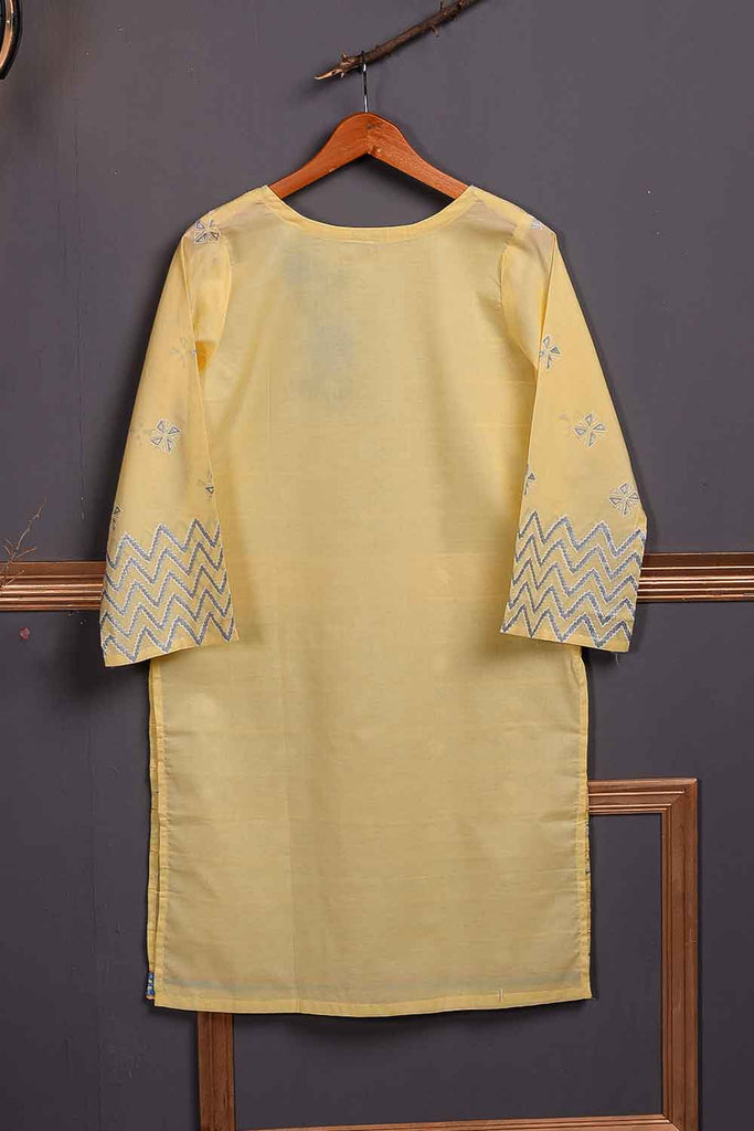 Cambric Embroidered & Printed Kurti – Triangle (P-247-19-Yellow)