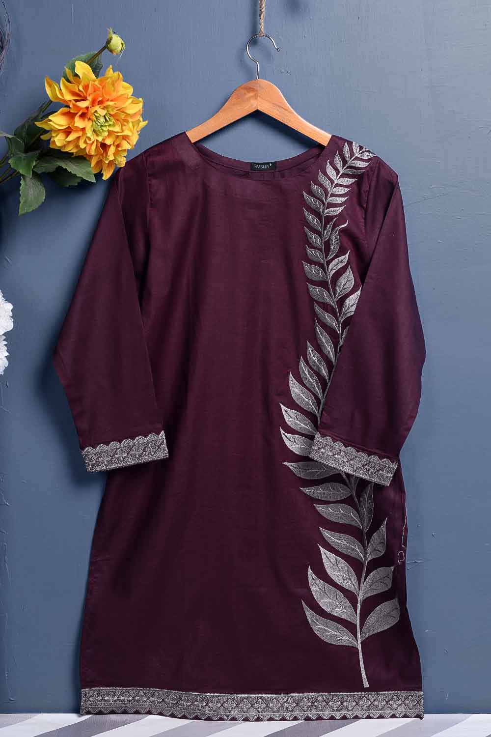 Cambric Embroidered Kurti - Monochrome (P-216-19-Maroon)