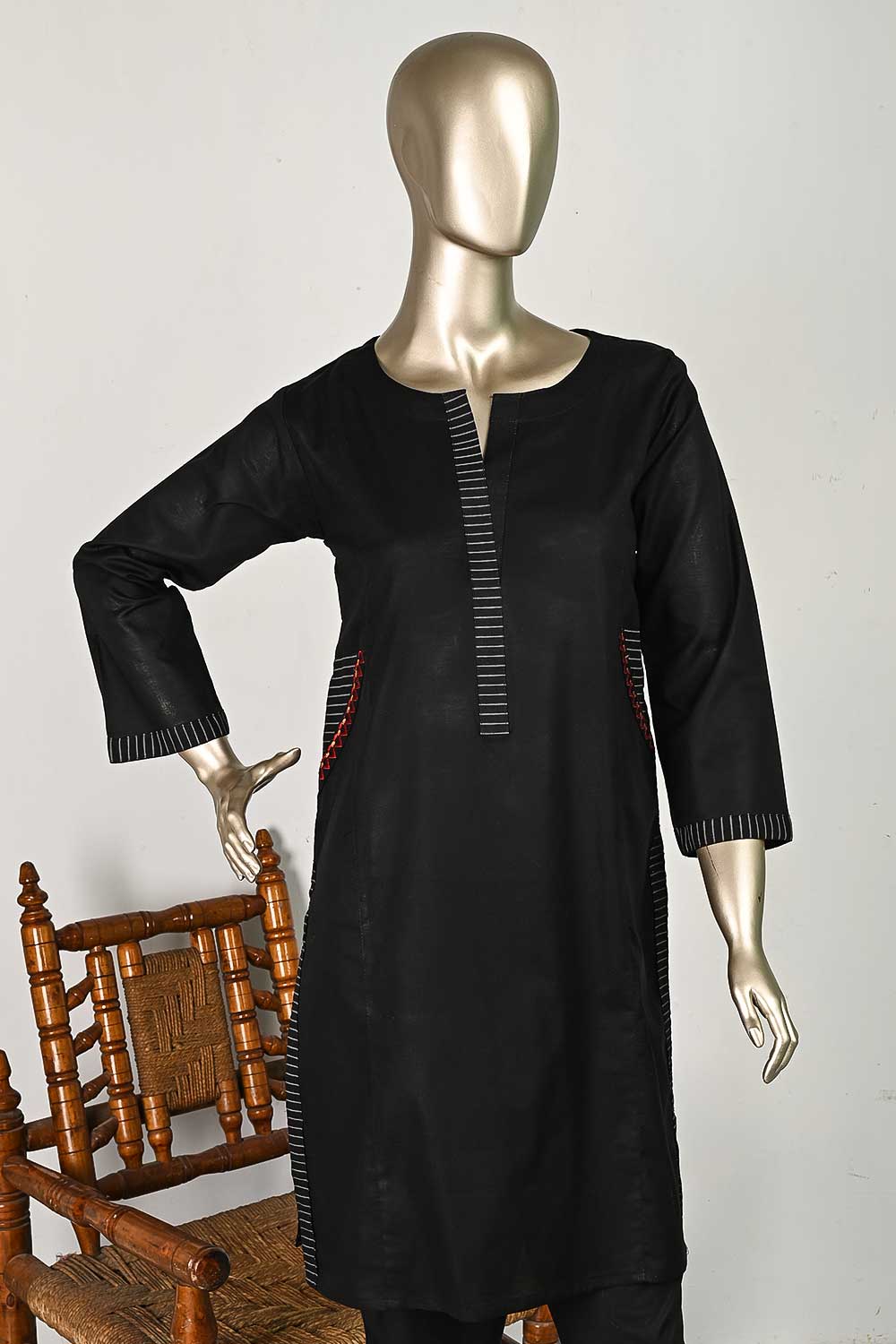 P-65-22-Black - Pocket Square - Cambric Embroidered Kurti