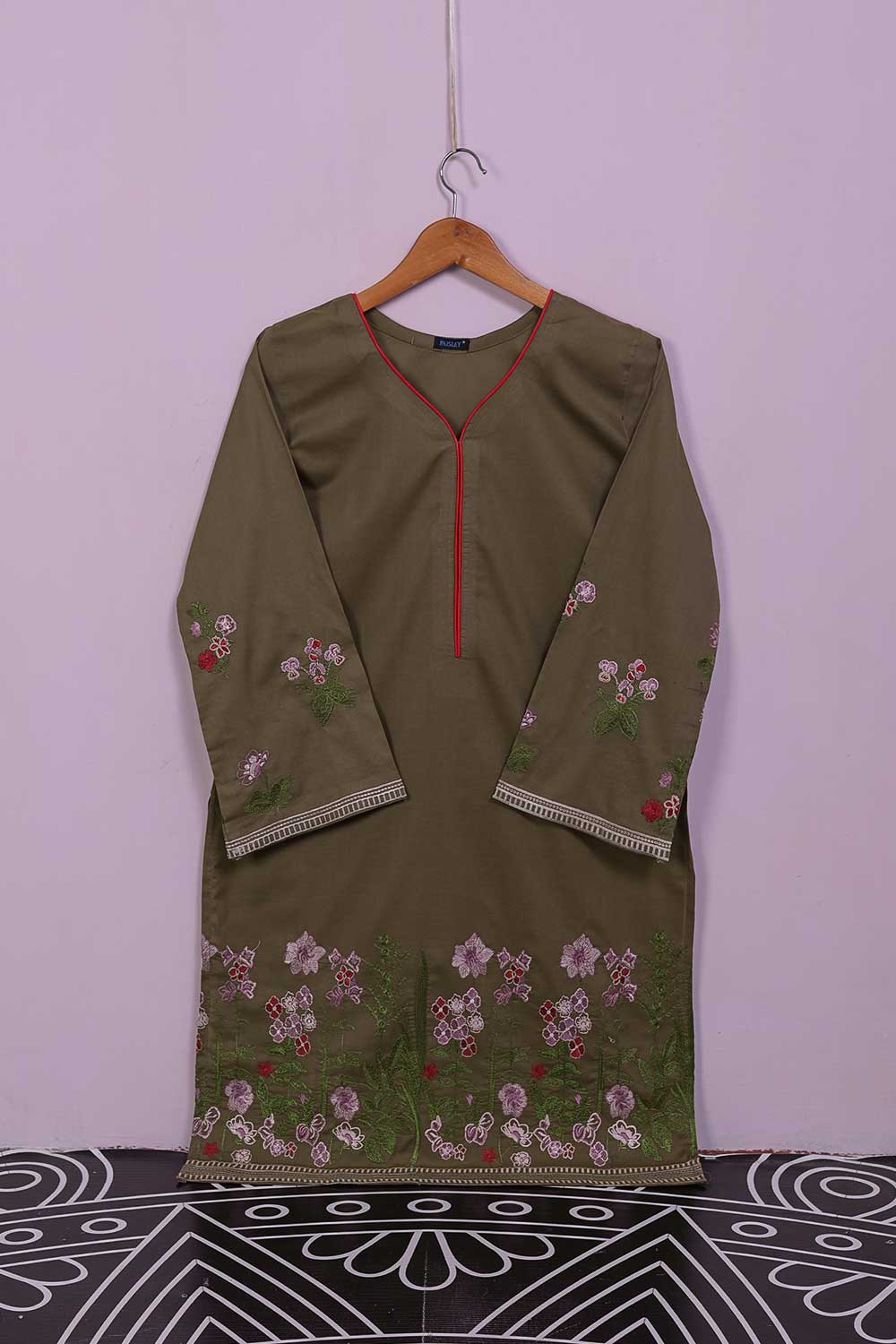 Piping Shirt (P-74-21-Brown) - Cambric Printed & Embroidered Kurti