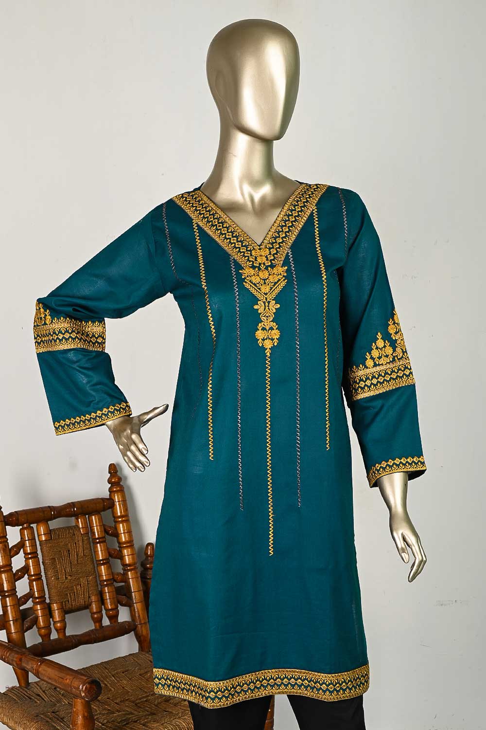 P-04-23-Turquoise - Fallen - Cambric Embroidered Kurti