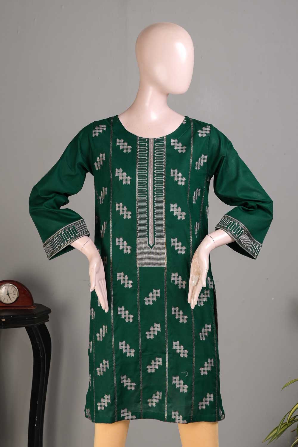 (PSW-06D-Green) - Cotton Embroidered Stitched Kurti