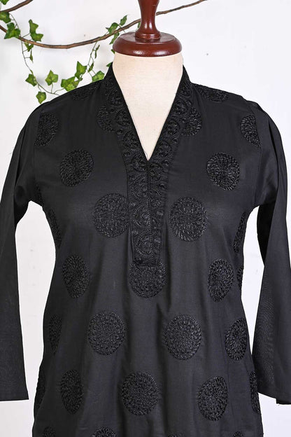 P-81-21-Black - PY-04 - Cambric Embroidered Kurti