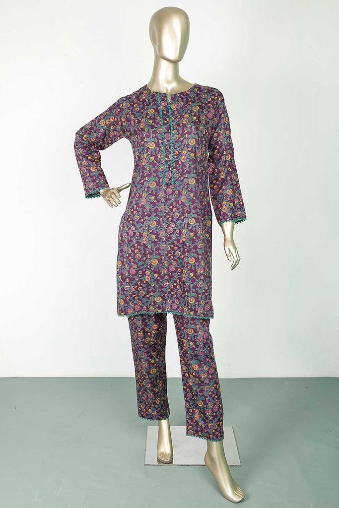 P-89-22-Purple - Viscose Button | 2Pc Cambric Printed Shirt With Printed Trouser