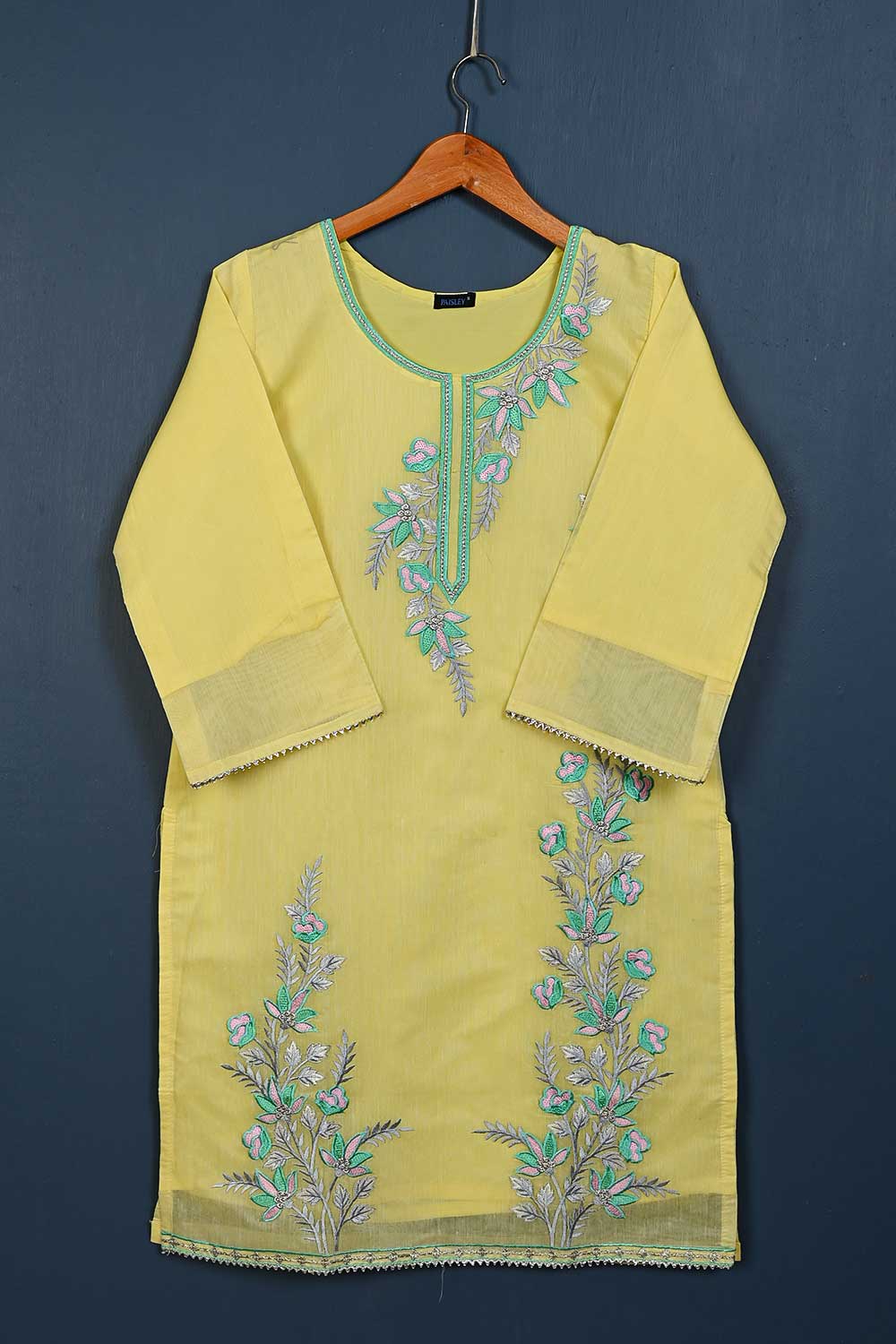 P-102-21-Yellow - Serendipity - Paper Cotton Embroidered Kurti