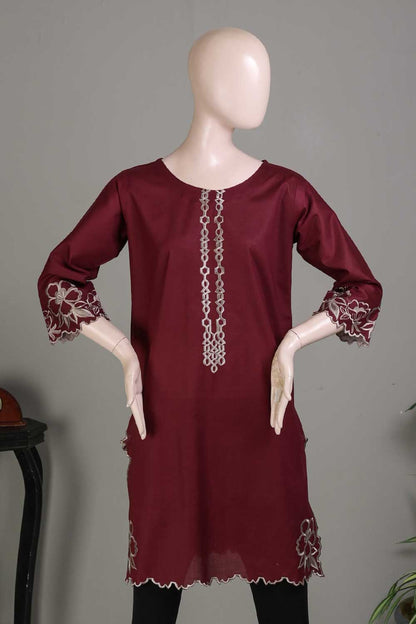 P-79-21-Maroon - PY-02 - Cambric Embroidered Kurti