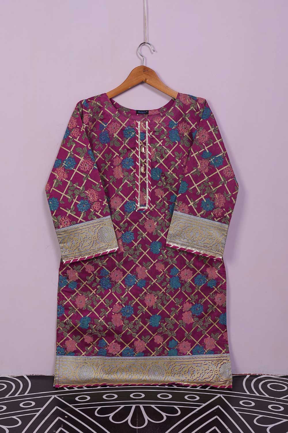 Sheep (P-58-21-Fuchsia) - Paper Cotton Gold Printed Kurti