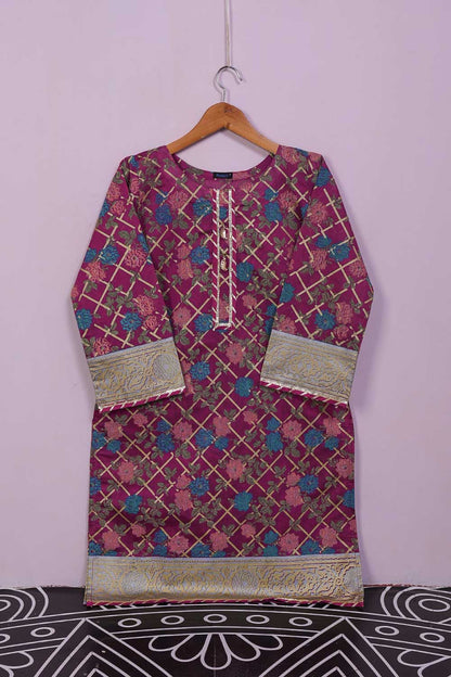 Sheep (P-58-21-Fuchsia) - Paper Cotton Gold Printed Kurti