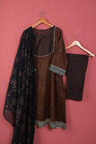 Smartel Frock (P-64-21-Dark Brown) - 3Pc Cotton Printed with Gota Work With Embroidered Chiffon Dupatta With Cotton Printed Trouser