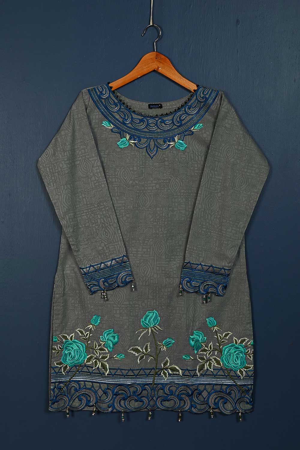 P-111-21-Grey - Invert - Cambric Embroidered Kurti