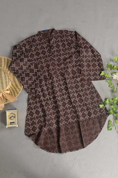 Cambric Printed Kurti With Kamdani Work - Strike (P-24-21-Brown)