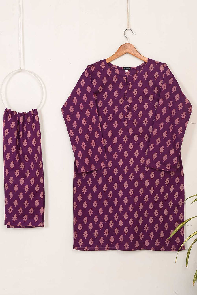 P-52-22-Purple - Co-ord set 2Pc (Leaf Print) | 2Pc Cambric Printed Shirt With Printed Trouser