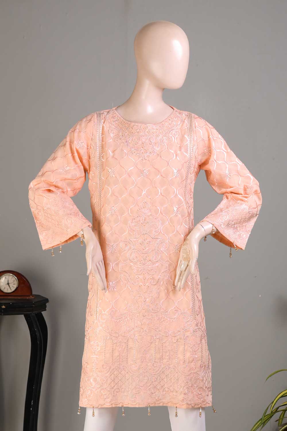 P-28-21-Peach - Stove - Cambric Embroidered Kurti