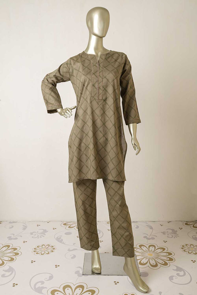 P-68-22-Khaki - Co-ord set 02 (X Print) | 2Pc Cambric Printed Shirt With Printed Trouser