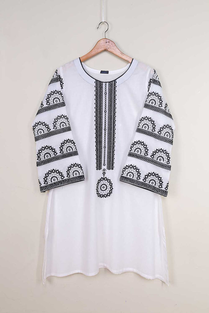 Cotton Embroidered Stitched Kurti - (PSW-07A-White)