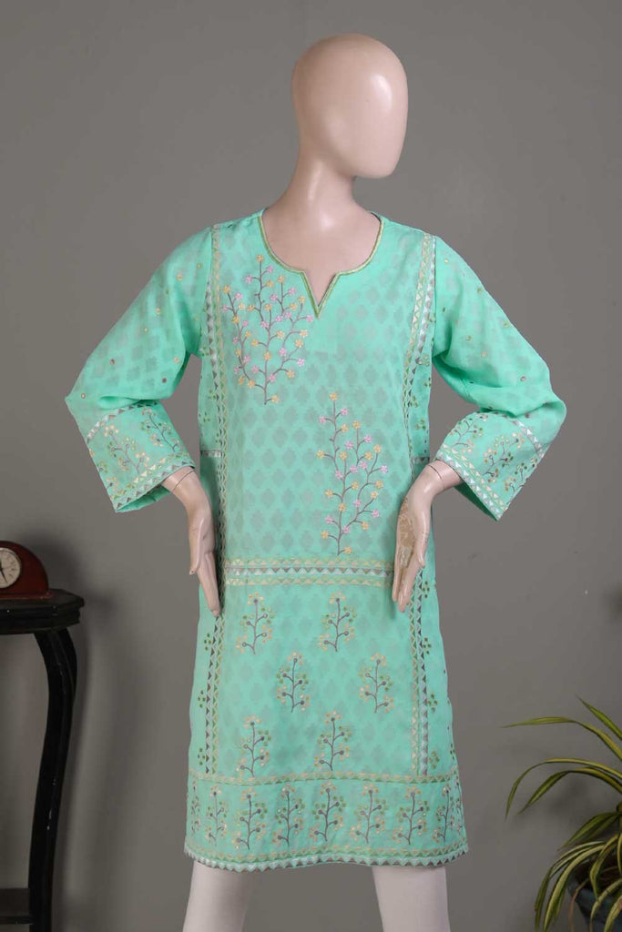 Cambric Printed & Embroidered Kurti - Volley (P-74-20-Ferozi)