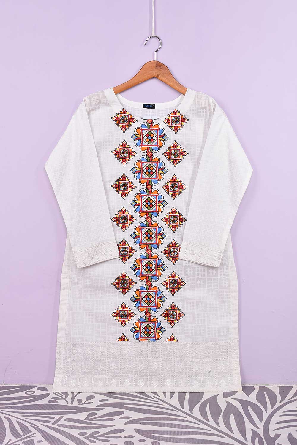 P-262-19-White-Maze - Cambric Embroidered Kurti