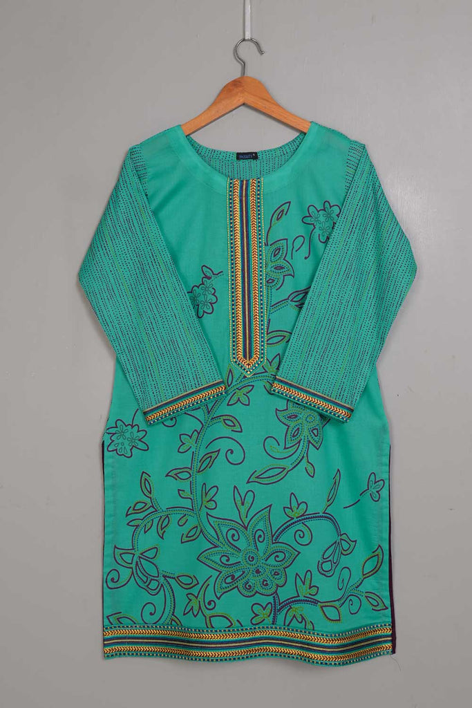P-116-21-SeaGreen - Wave - Cambric Embroidered Kurti