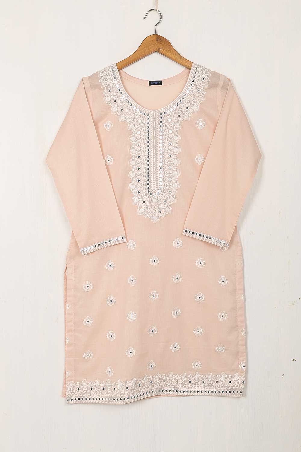 P-38-22-Peach - All Over Sequence - Cambric Embroidered Kurti