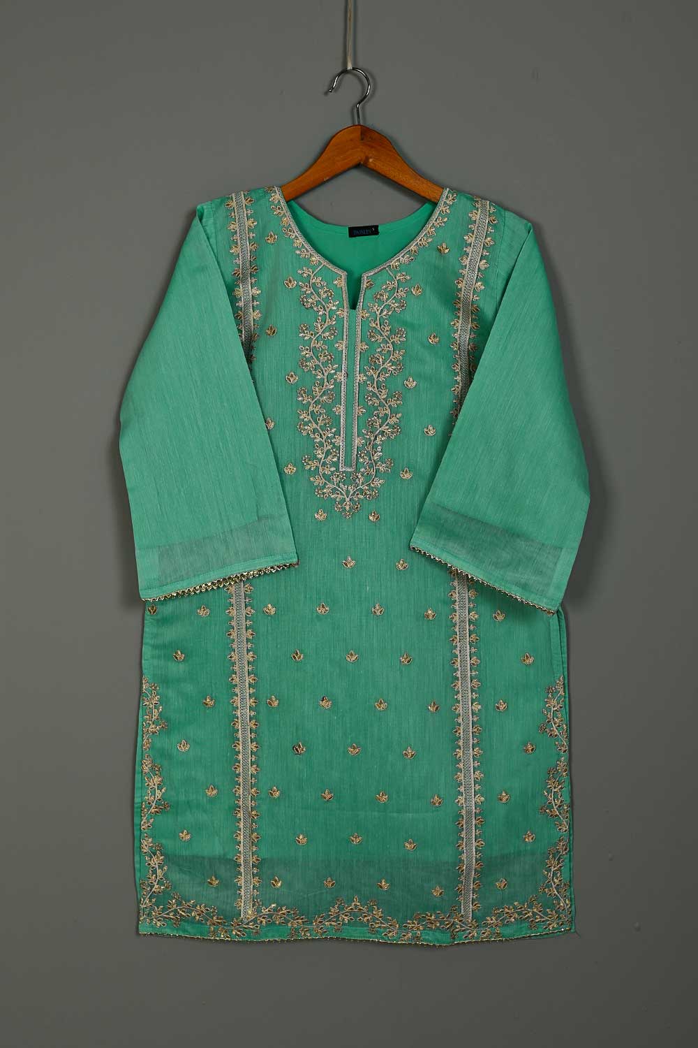 P-104-21-Sea Green - Paper Cotton 5 - Paper Cotton Embroidered Kurti